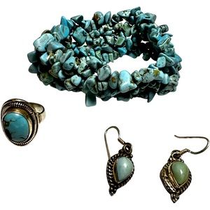 Lot of turquoise and silver-toned jewelry